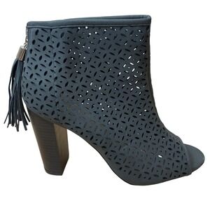 JustFab Zariah Gray Peep Toe Ankle Boots Tassel Zip Heel 8.5‎